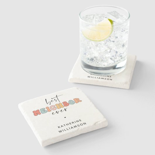 パーソナライズされたレトロ最高のの隣人が今まで可愛い ストーンコースター (横)