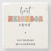 パーソナライズされたレトロ最高のの隣人が今まで可愛い ストーンコースター (正面)