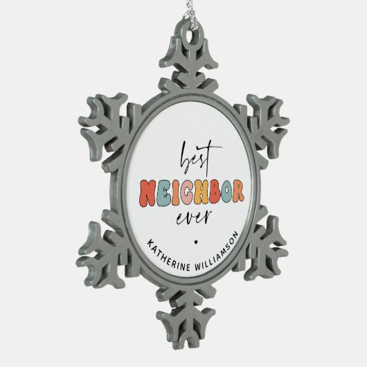 パーソナライズされたレトロ最高のの隣人が今まで可愛い スノーフレークピューターオーナメント (左)