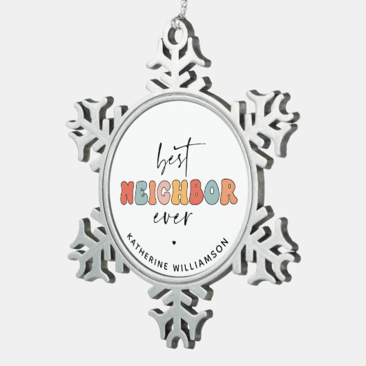 パーソナライズされたレトロ最高のの隣人が今まで可愛い スノーフレークピューターオーナメント (右)