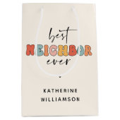 パーソナライズされたレトロ最高のの隣人が今まで可愛い ミディアムペーパーバッグ (正面)