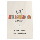 パーソナライズされたレトロ最高のの隣人が今まで可愛い ミディアムペーパーバッグ (裏面)