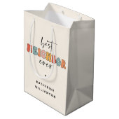 パーソナライズされたレトロ最高のの隣人が今まで可愛い ミディアムペーパーバッグ (裏面アングル)