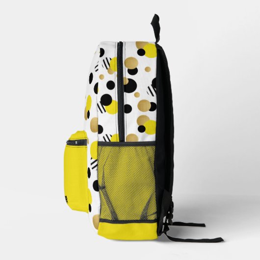パーソナライズされたレトロ水玉模様黄 プリントバックパック (右)