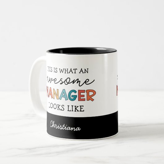パーソナライズされたレトロ素晴らしマネージャおもしろい ツートーンマグカップ (正面左)