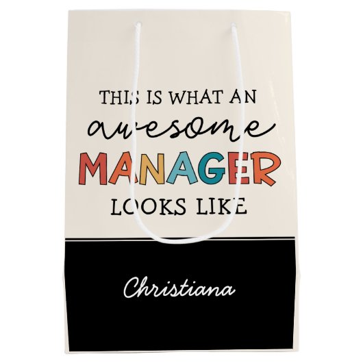 パーソナライズされたレトロ素晴らしマネージャおもしろい ミディアムペーパーバッグ (裏面)