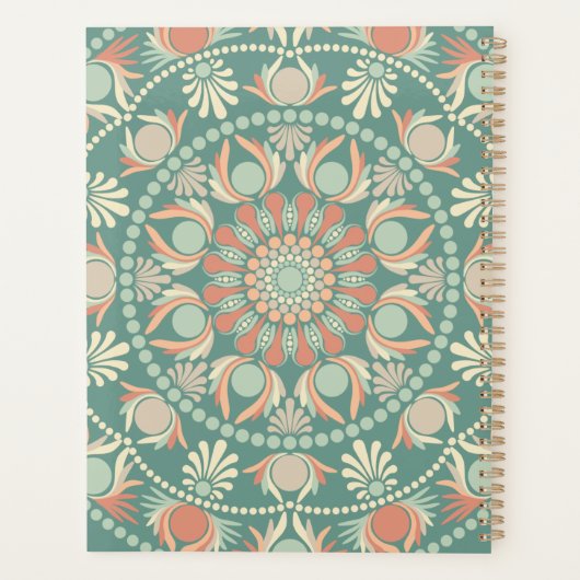 パーソナライズされたレトロ華美セージ&サンドマンダラ プランナー手帳 (裏面)