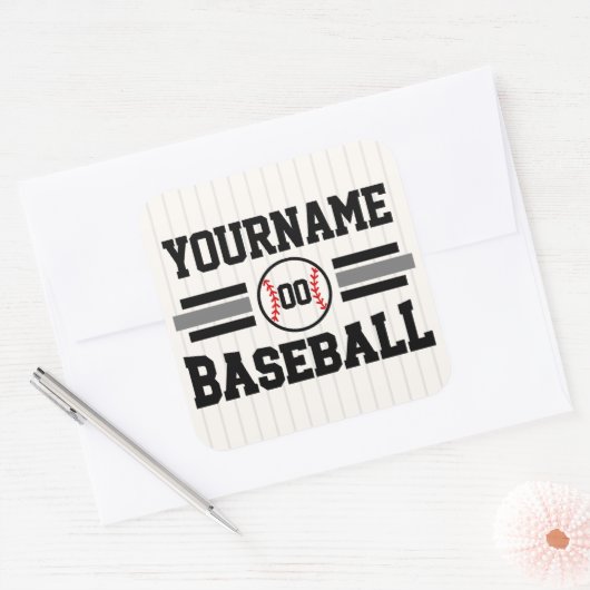 パーソナライズされたレトロ野球選手NAMEチーム スクエアシール (封筒)