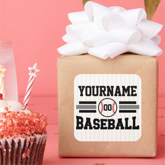 パーソナライズされたレトロ野球選手NAMEチーム スクエアシール (パーティー)