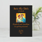 パーソナライズされたレトロ風の結婚式「Save the Date」カード セーブザデート (スタンド正面)