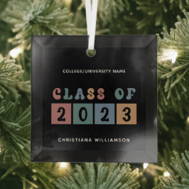 パーソナライズされたレトロ2023年卒業かわいい ガラスオーナメント