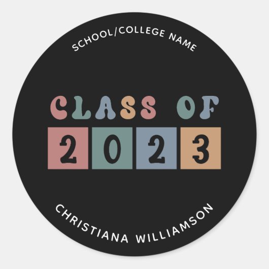 パーソナライズされたレトロ2023年卒業かわいい ラウンドシール (正面)