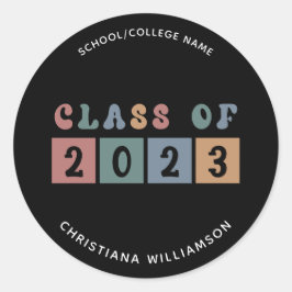 パーソナライズされたレトロ2023年卒業かわいい ラウンドシール
