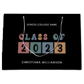 パーソナライズされたレトロ2023年卒業かわいい ラージペーパーバッグ (正面)