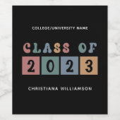 パーソナライズされたレトロ2023年卒業かわいい ワインラベル (シングルラベル)