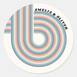 パーソナライズされたレトロ70sテーマカラフルストライプ ラウンドシール