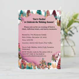 パーソナライズされたレトロ ミニマル カラフル ツリー 招待状