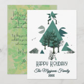 パーソナライズされたレトロ ミニマル ツリーとシェイプ シーズンカード (正面/裏面)