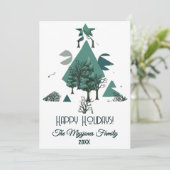 パーソナライズされたレトロ ミニマル ツリーとシェイプ シーズンカード (スタンド正面)