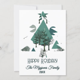 パーソナライズされたレトロ ミニマル ツリーとシェイプ シーズンカード