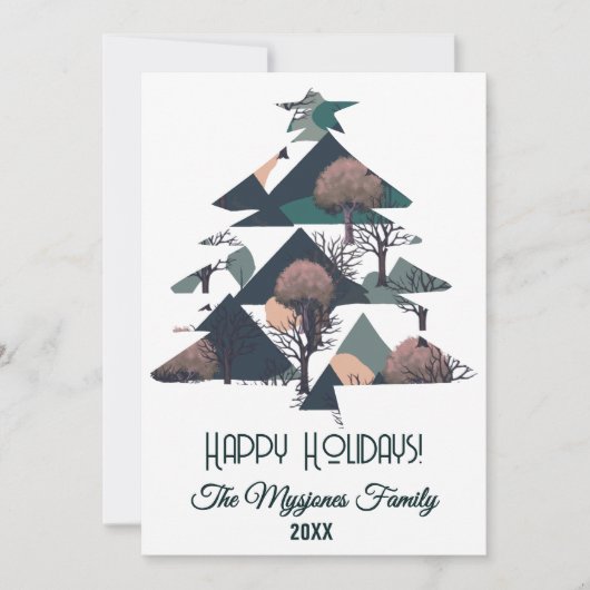 パーソナライズされたレトロ ミニマル ツリーとシェイプ シーズンカード (正面)