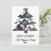 パーソナライズされたレトロ ミニマル ツリーとシェイプ シーズンカード (スタンド正面)