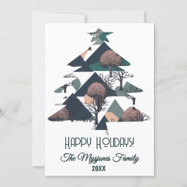 パーソナライズされたレトロ ミニマル ツリーとシェイプ シーズンカード