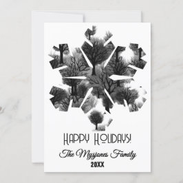 パーソナライズされたレトロ ミニマル ブラック ホリデー ツリー シーズンカード