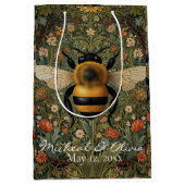 パーソナライズされたレトロ（昆虫）マルハナバチボホ植物学フローラ ミディアムペーパーバッグ (正面)