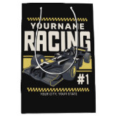 パーソナライズされたレーシングチームの高速レーシングカードライバー ミディアムペーパーバッグ (正面)