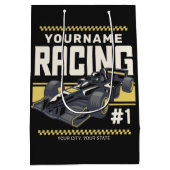 パーソナライズされたレーシングチームの高速レーシングカードライバー ミディアムペーパーバッグ (裏面)