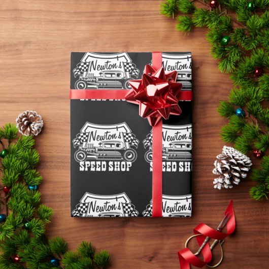 パーソナライズされたレーシングホットロッドスピードショップガレージ ラッピングペーパー (クリスマスギフト)