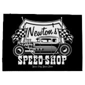 パーソナライズされたレーシングホットロッドスピードショップガレージ ラージペーパーバッグ (裏面)