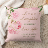 パーソナライズされたロマンチックなピンクの芍薬の花のウェディング クッション (ブランケット)