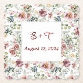 パーソナライズされたロマンチックな花柄パステル紙コースター ペーパーコースター (正面)