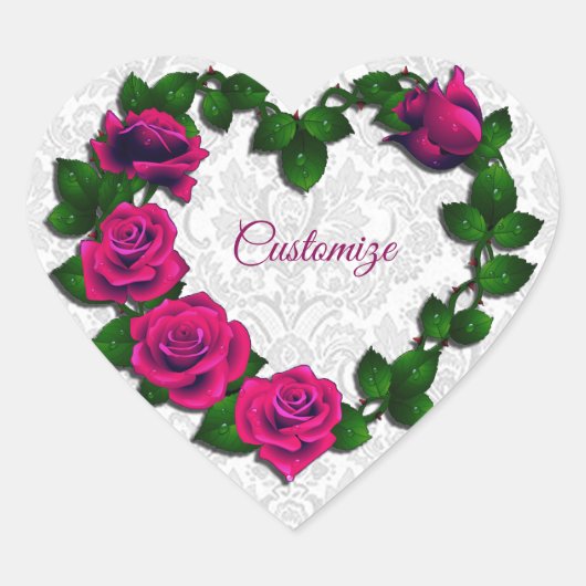 パーソナライズされたローズ ヴェイン ハート ハート型ステッカー ハートシール (正面)