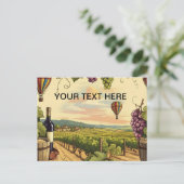 パーソナライズされたワインヴィンヤード熱気球トラベル ポストカード (スタンド正面)
