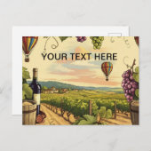 パーソナライズされたワインヴィンヤード熱気球トラベル ポストカード (正面/裏面)