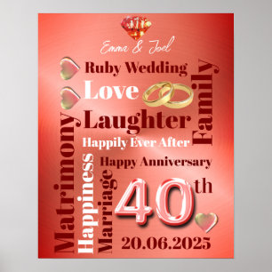 パーソナライズされたワードアー結婚ト40周年 ポスター