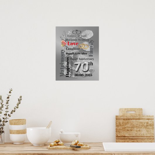 パーソナライズされたワードアー結婚ト70周年 ポスター (キッチン)
