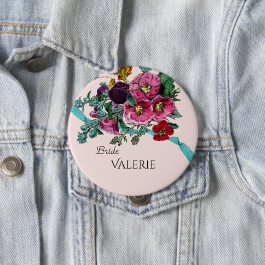 パーソナライズされたヴィンテージかわいらしピンクホリホックス 缶バッジ (インサイチュ)