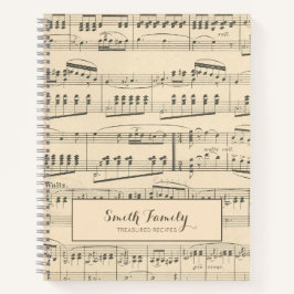 パーソナライズされたヴィンテージアンティークシート音楽レシピ ノートブック