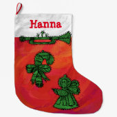 パーソナライズされたヴィンテージオーナメント ラージクリスマスストッキング (正面)