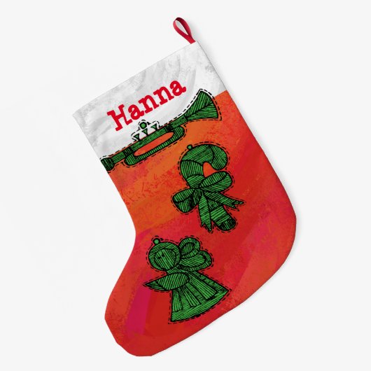 パーソナライズされたヴィンテージオーナメント ラージクリスマスストッキング (裏面 (吊り時))