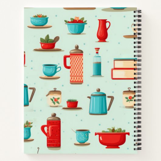 パーソナライズされたヴィンテージキッチンティール(緑がかった色)レッドレシピ本 ノートブック (裏面)