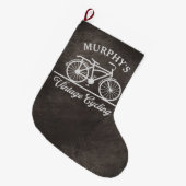 パーソナライズされたヴィンテージサイクリングレトロ ラージクリスマスストッキング (正面 (吊り時))