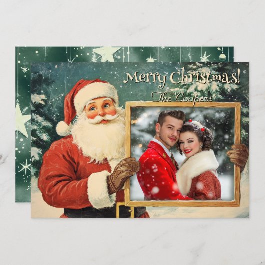 パーソナライズされたヴィンテージサンタクリスマスカード シーズンカード (正面/裏面)