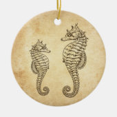 パーソナライズされたヴィンテージシーホース海ビーチ セラミックオーナメント (正面)