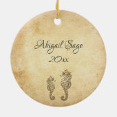 パーソナライズされたヴィンテージシーホース海ビーチ セラミックオーナメント (裏面)