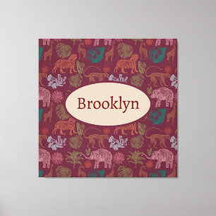パーソナライズされたヴィンテージジャングルサファリピンク キャンバスプリント
